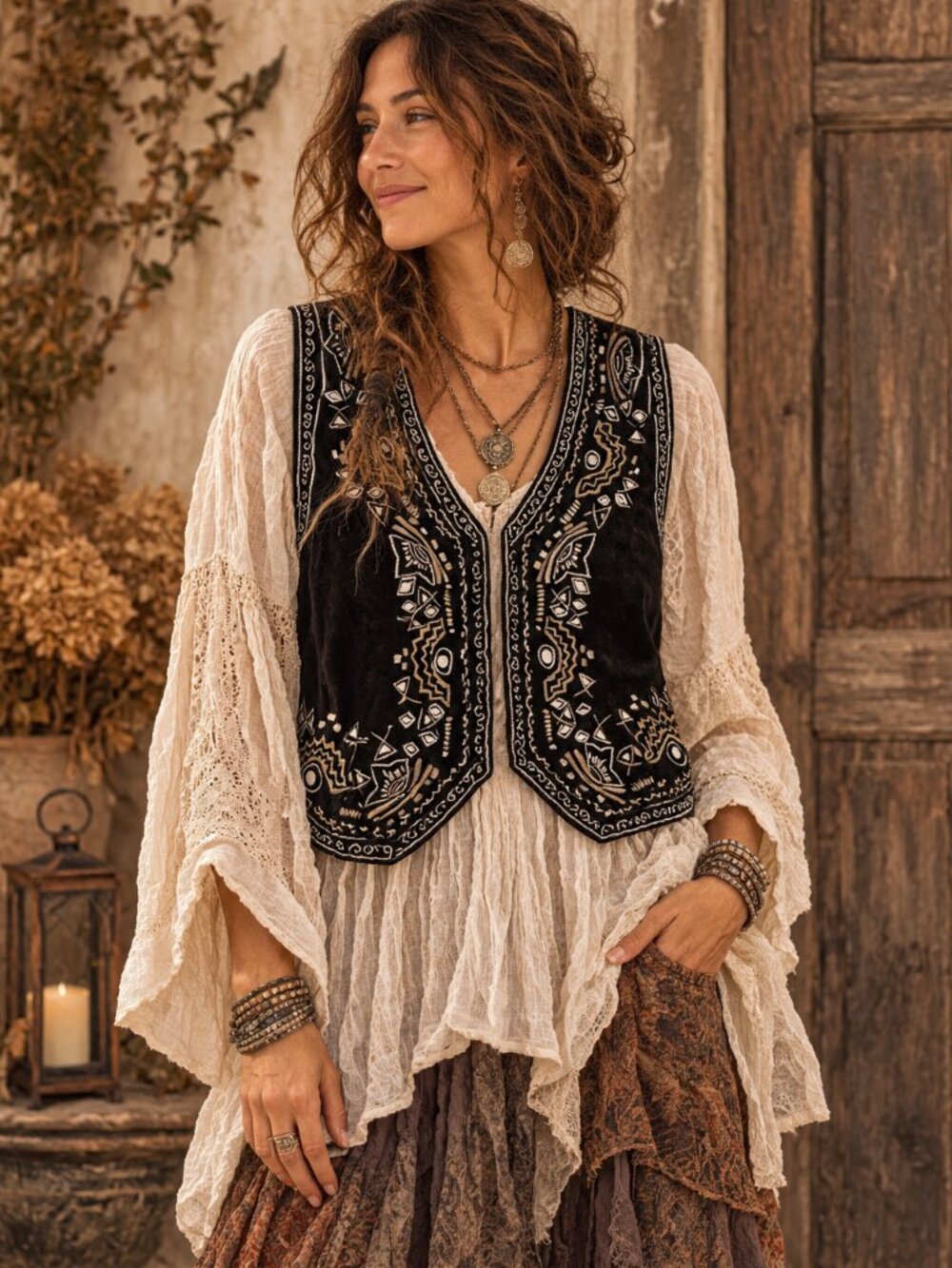 Vintage Embroidered Vest - Velvet